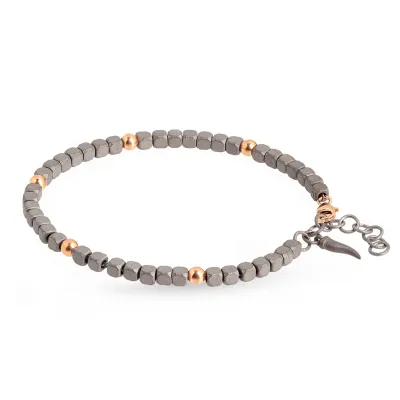 BRACCIALE IN TITANIO E 5 SFERE IN ORO ROSSO 9KT