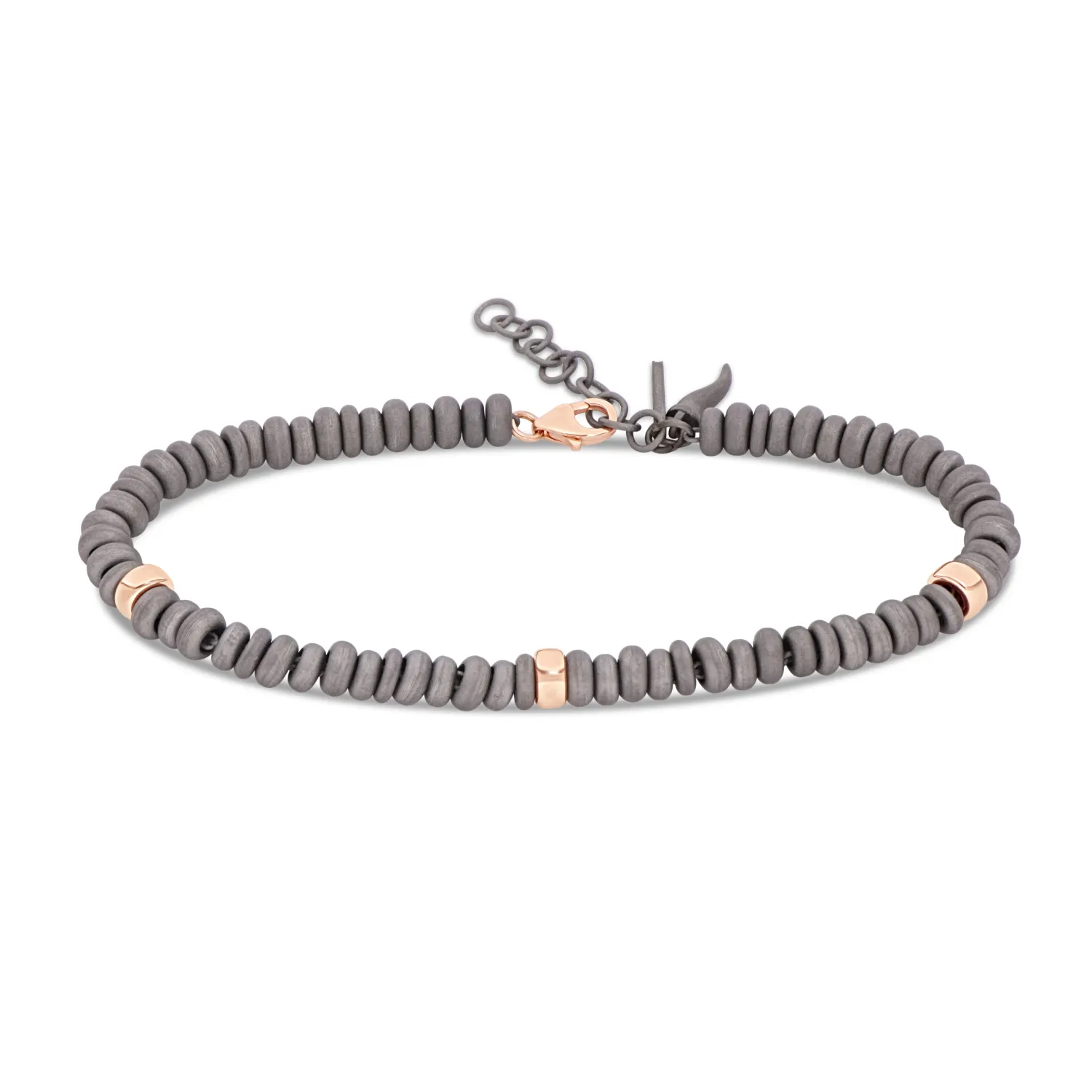 BRACCIALE CON ANELLINI IN TITANIO E ORO ROSSO 9 KT