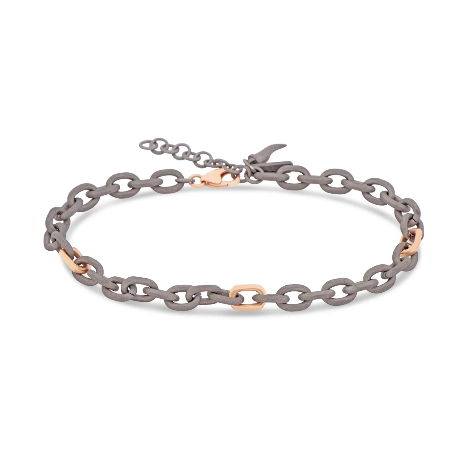 BRACCIALE CATENA IN TITANIO, ORO ROSSO 9 KT E DIAMANDTI BLACK