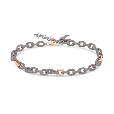BRACCIALE CATENA IN TITANIO, ORO ROSSO 9 KT E DIAMANDTI BLACK
