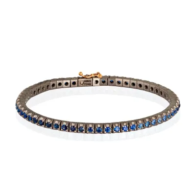 BRACCIALE TENNIS CLASSICO IN TITANIO, ORO ROSSO 18 KT E ZAFFIRI BLU DA 5 PUNTI