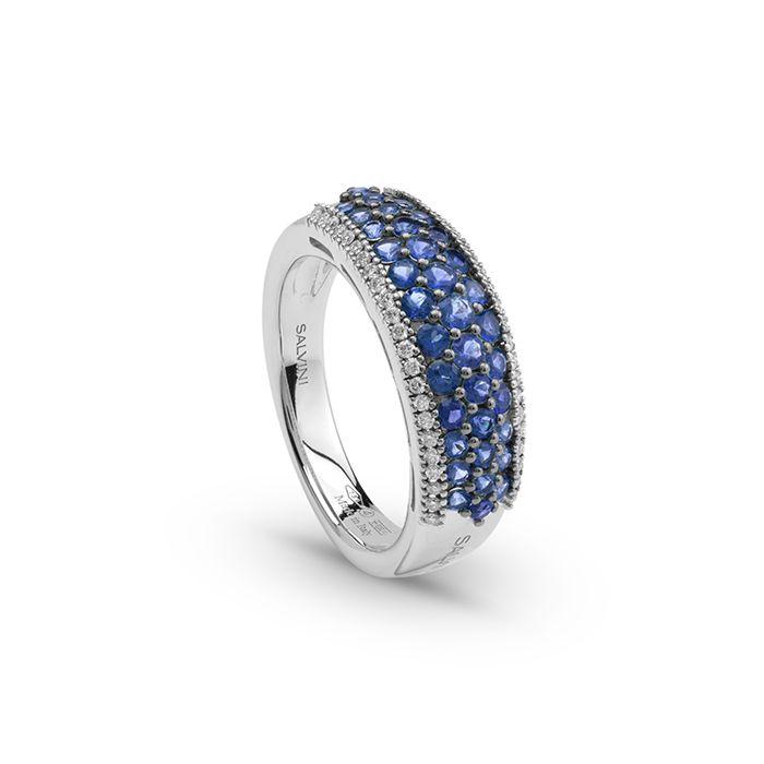 Anello oro bianco zaffiri e diamanti