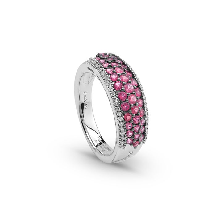 Anello oro bianco rubini e diamanti