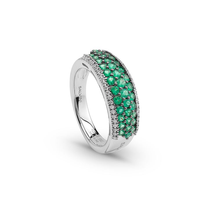 Anello oro bianco smeraldi e diamanti