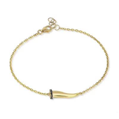 Bracciale &quot;Lucky horn&quot; oro giallo e diamanti neri