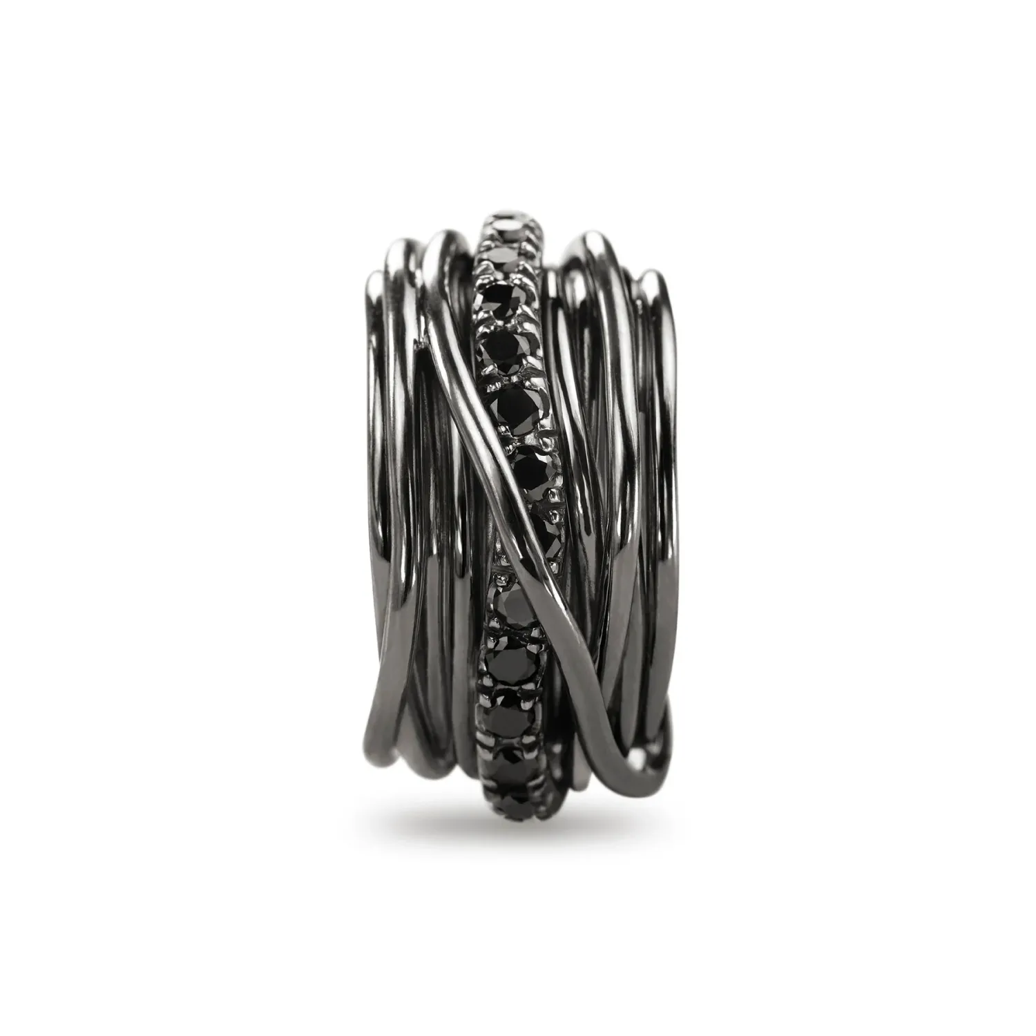 ANELLO 13 FILI IN ARGENTO 925 BRUNITO CON DIAMANTI NERI