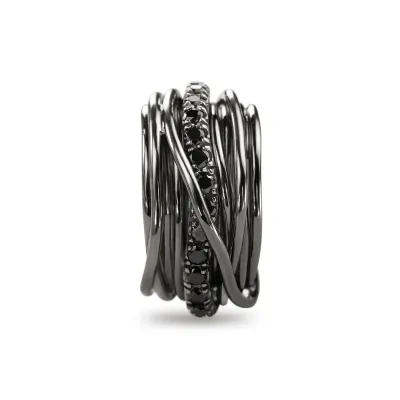 ANELLO 13 FILI IN ARGENTO 925 BRUNITO CON DIAMANTI NERI
