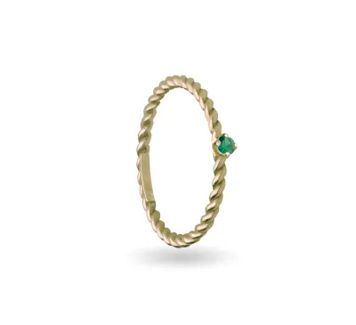 Anello Filodamore prezioso intrecciato in Oro Giallo 9kt spesso con smeraldo Anello Filodamore prezioso intrecciato in Oro Giallo 9kt spesso con smeraldo