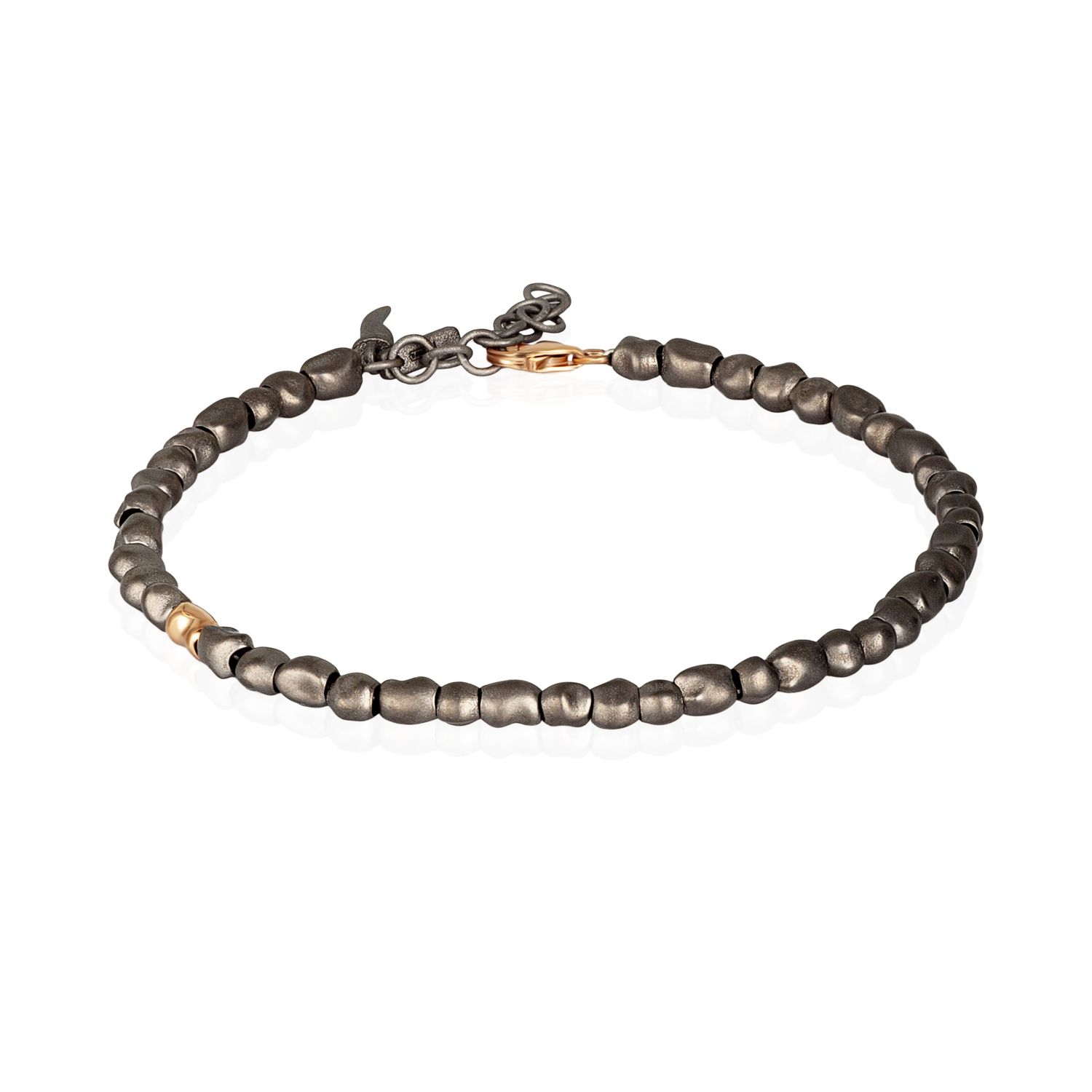 BRACCIALE UOMO CON SASSI PICCOLI IN TITANIO E UN SASSO IN ORO ROSSO 9 KT