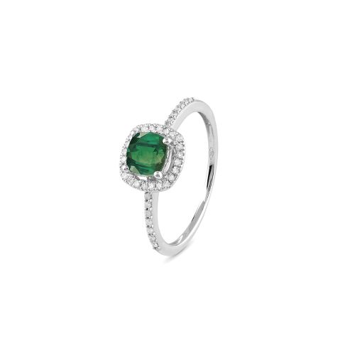 Anello con smeraldo taglio cuscino e diamanti