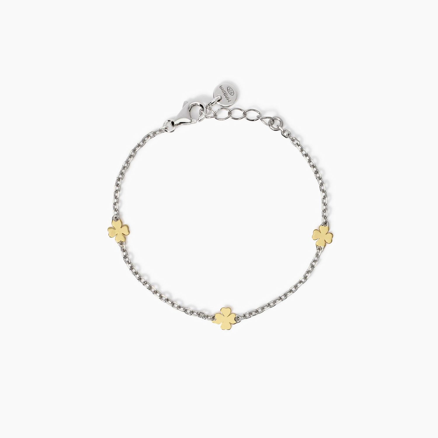 Bracciale in argento con quadrifogli oro 9K Cercami