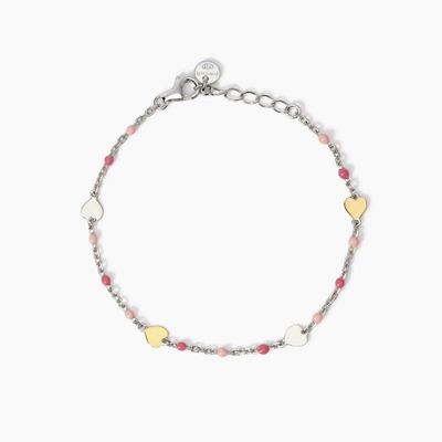 Bracciale rosa multicolor con cuori Mon Amour