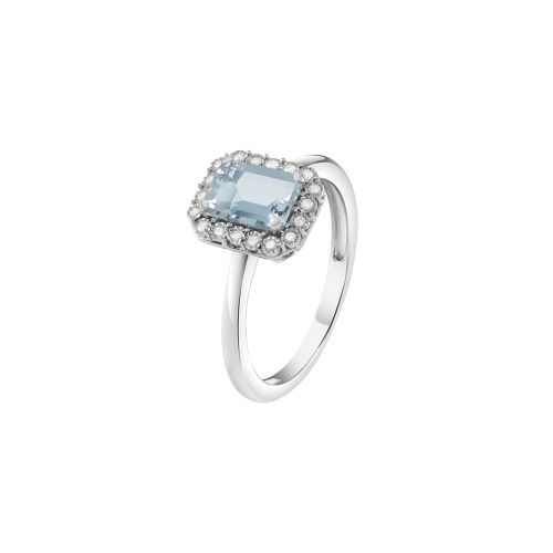 Anello STEPHANIE con acquamarina taglio smeraldo e diamanti