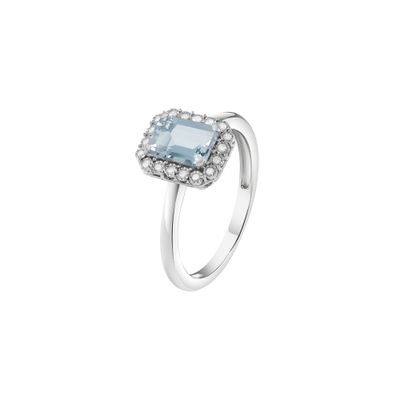 Anello STEPHANIE con acquamarina taglio smeraldo e diamanti