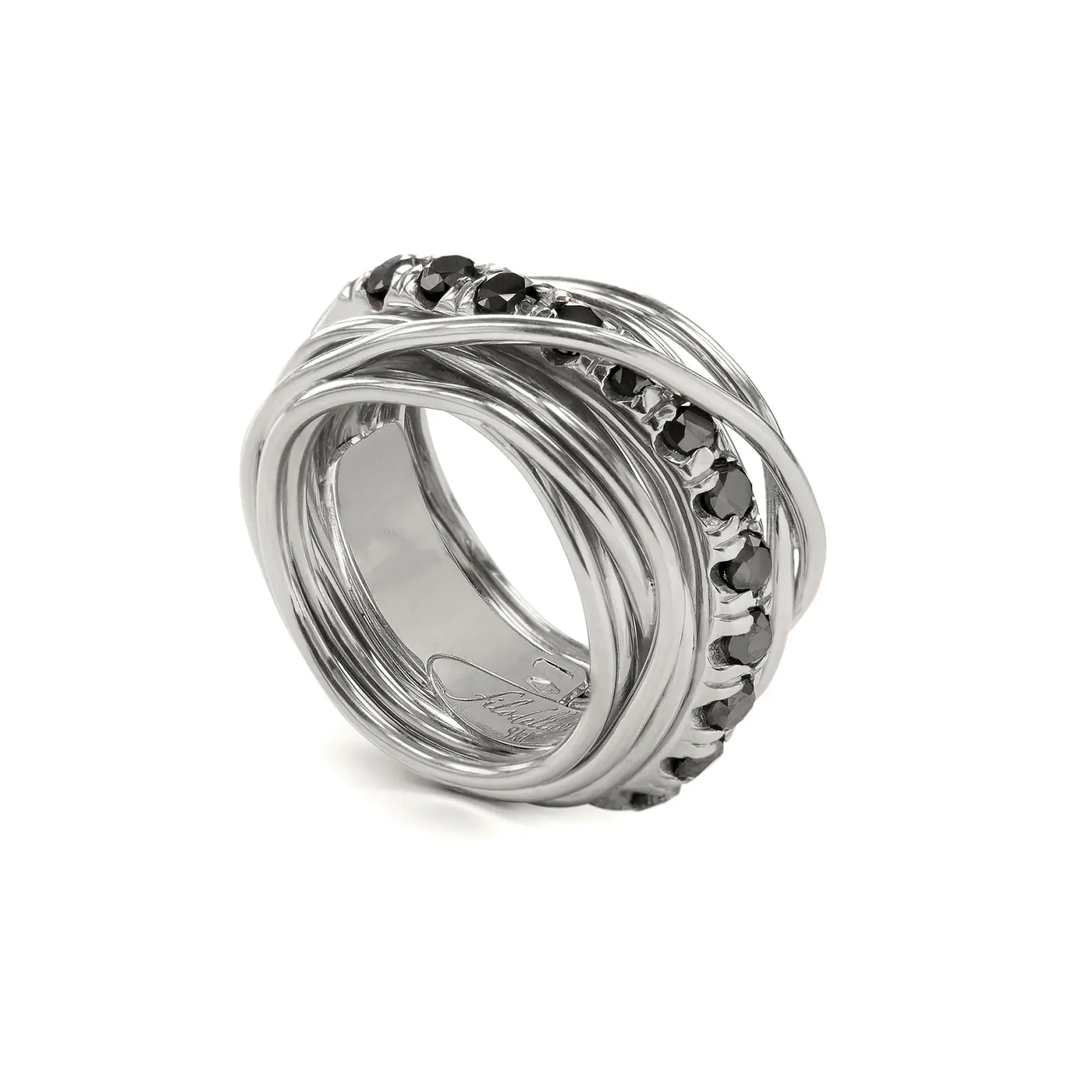 ANELLO 13 FILI IN ARGENTO 925 E DIAMANTI NERI ct. 1.00