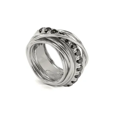 ANELLO 13 FILI IN ARGENTO 925 E DIAMANTI NERI ct. 1.00