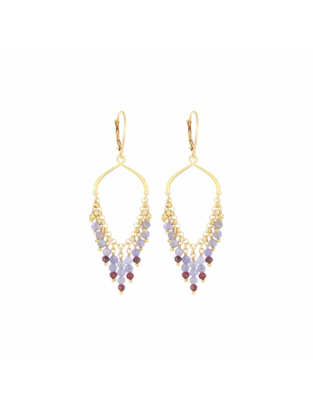 COPPIA DI ORECCHINI MONACHELLA FRANGE TANZANITE E GRANATO