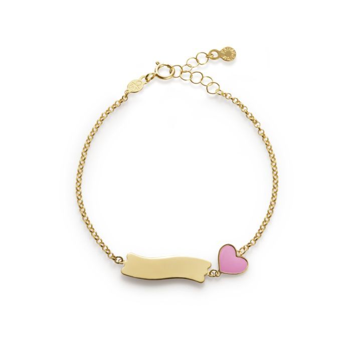 Bracciale Fortuna con cuore e targhetta in oro giallo