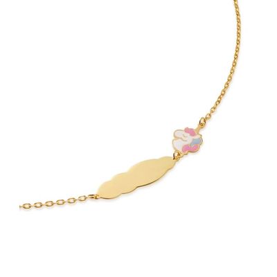 Bracciale Toys in oro giallo con unicorno e targhetta in oro giallo