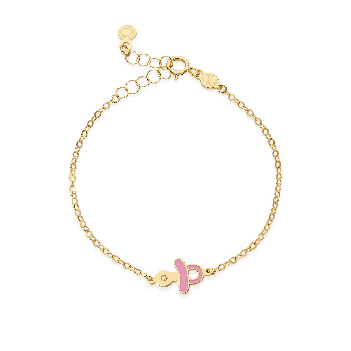 Bracciale Lucciole in oro giallo ciuccio rosa e diamante