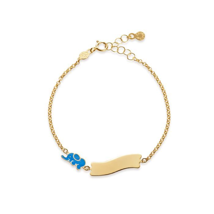 Bracciale Fortuna con elefantino e targhetta in oro giallo