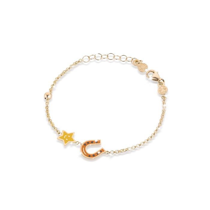 Bracciale Fortuna con ferro di cavallo e stella in oro giallo