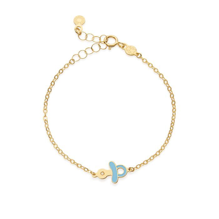 Bracciale Lucciole in oro giallo ciuccio azzurro e diamante