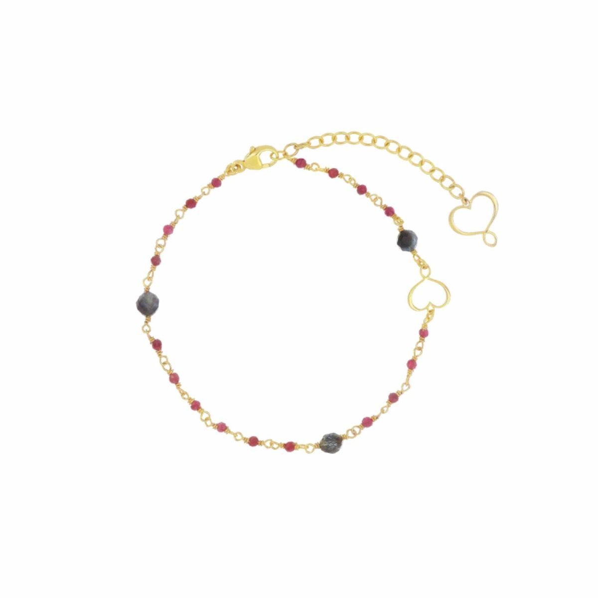 BRACCIALE ROSARIO RUBINO E ACQUAMARINA