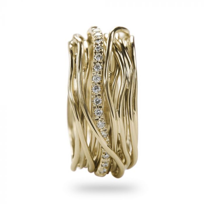 ANELLO FILODELLAVITA CLASSIC, 13 FILI IN ORO GIALLO 9KT E DIAMANTI BIANCHI