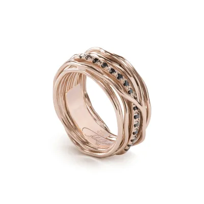 ANELLO 13 FILI IN ORO ROSA 9KT E DIAMANTI NERI ANELLO 13 FILI IN ORO ROSA 9KT E DIAMANTI NERI