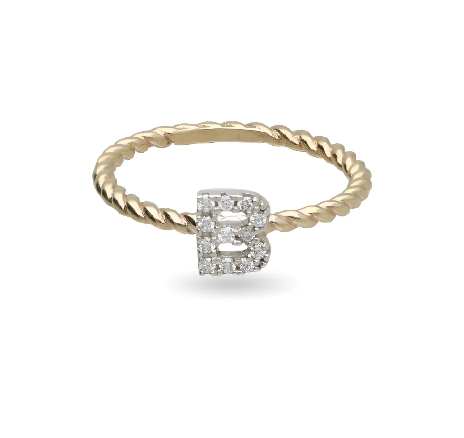 Anello Filodamore intreccio in Oro Giallo 9kt e iniziale di diamanti bianchi Anello Filodamore intreccio in Oro Giallo 9kt e iniziale di diamanti bianchi