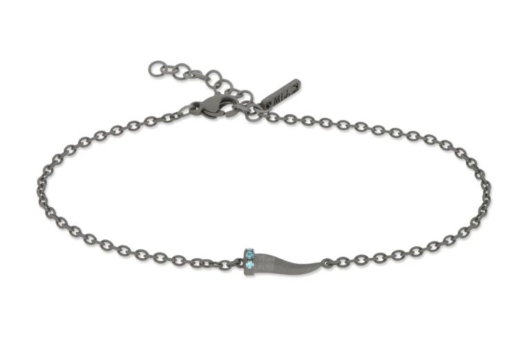 Bracciale &quot;Lucky horn MINI&quot; titanio e diamanti blu