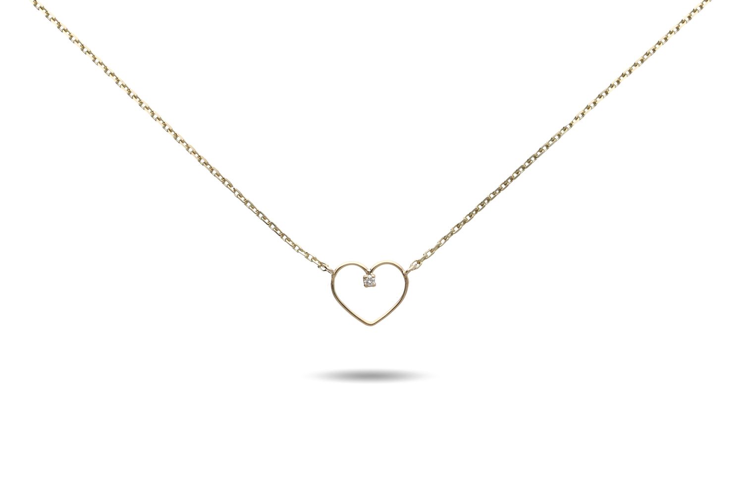 Collana Cuore e Diamante bianco in Oro Giallo 9kt