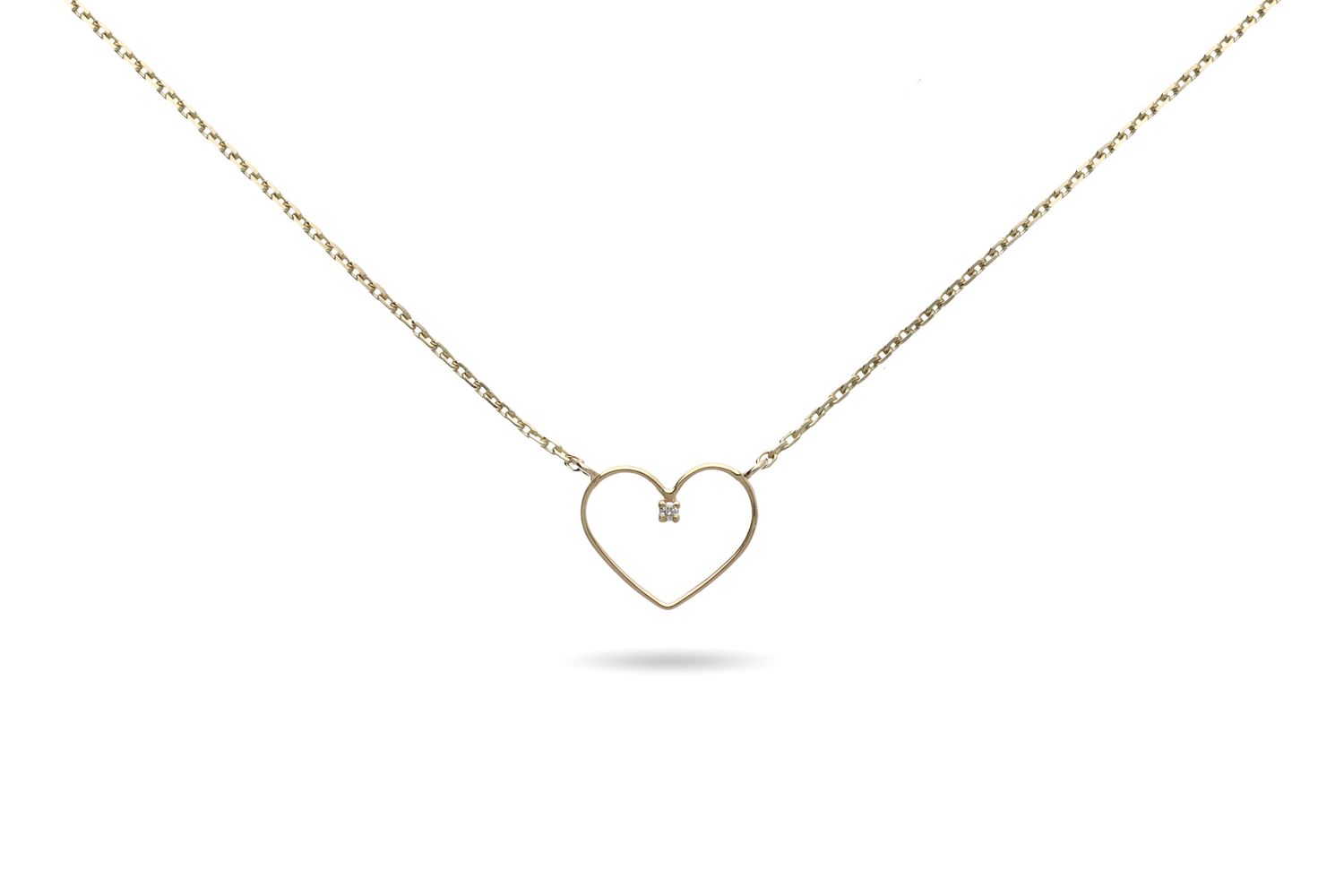 Collana Cuore e Diamante bianco in Oro Giallo 9kt