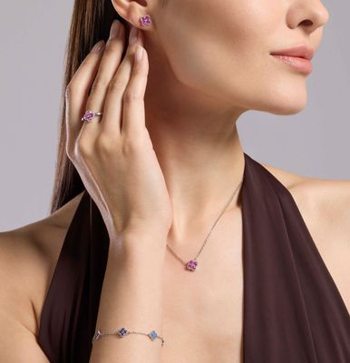 Anello Fiore tormalina rosa sintetica