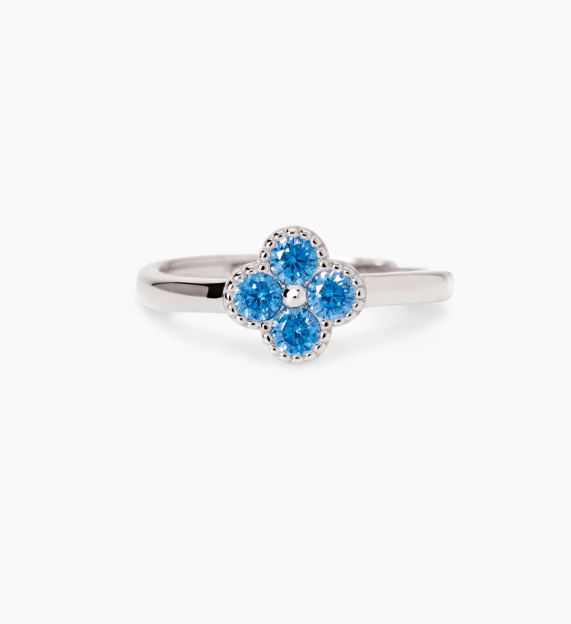 Anello Fiore zirconi azzurri