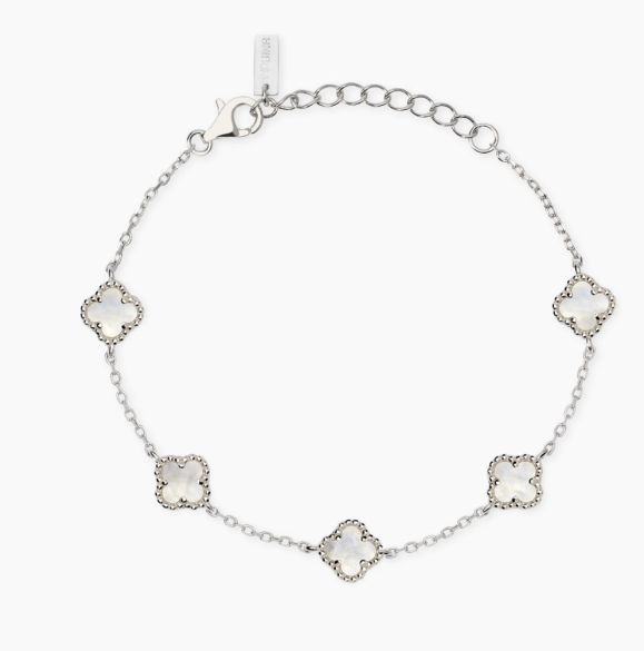Bracciale regolabile in argento con fiori in madreperla