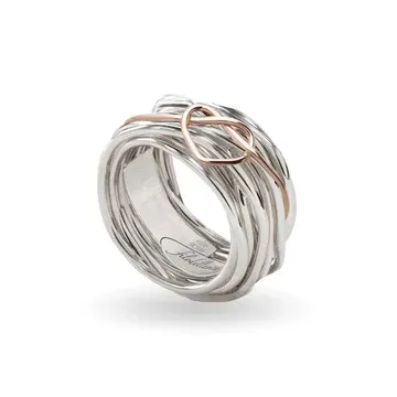 ANELLO 13 FILI ARGENTO E CUORE ANNODATO IN ORO ROSA 9kt