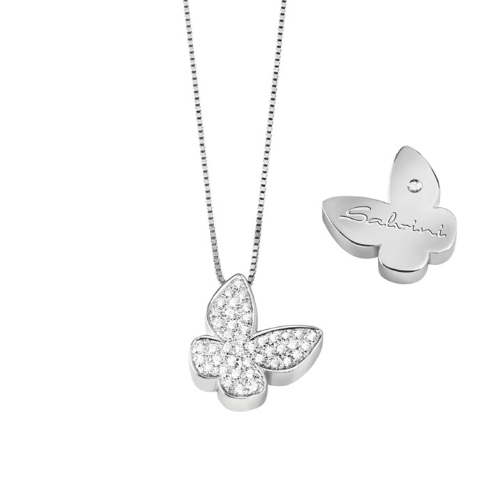 Collier 3^ misura oro bianco 18 kt con farfalla pavè Collier 3^ misura oro bianco 18 kt con farfalla pavè
