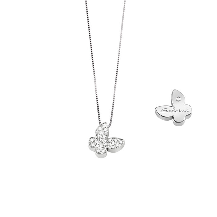 Collier 1^ misura oro bianco 18 kt con farfalla pavè