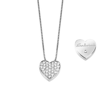 Collier 3^ misura oro bianco 18 kt con cuore pavè