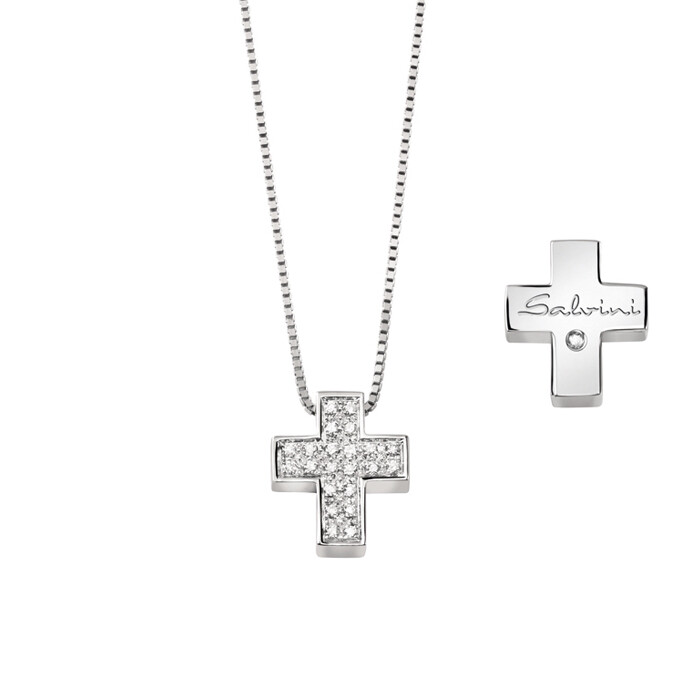 Collier 2^ misura oro bianco 18 kt con croce pavè