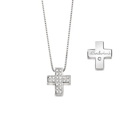 Collier 2^ misura oro bianco 18 kt con croce pavè