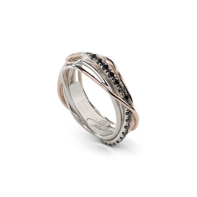 ANELLO 7 FILI IN ORO ROSA 9KT, ARGENTO 925 E DIAMANTI NERI
