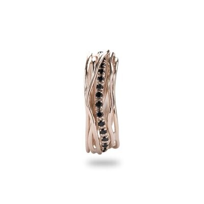 ANELLO 7 FILI IN ORO ROSA 9KT E DIAMANTI NERI