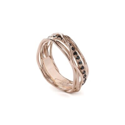 ANELLO 7 FILI IN ORO ROSA 9KT E DIAMANTI NERI