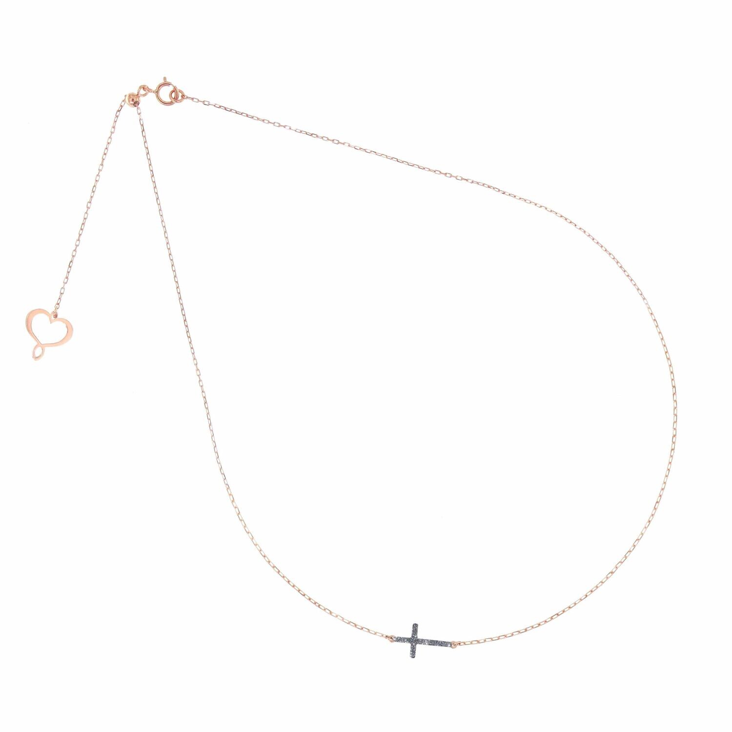 GIROCOLLO CROCE PASSANTE POLVERE DIAMANTI IN ORO ROSA
