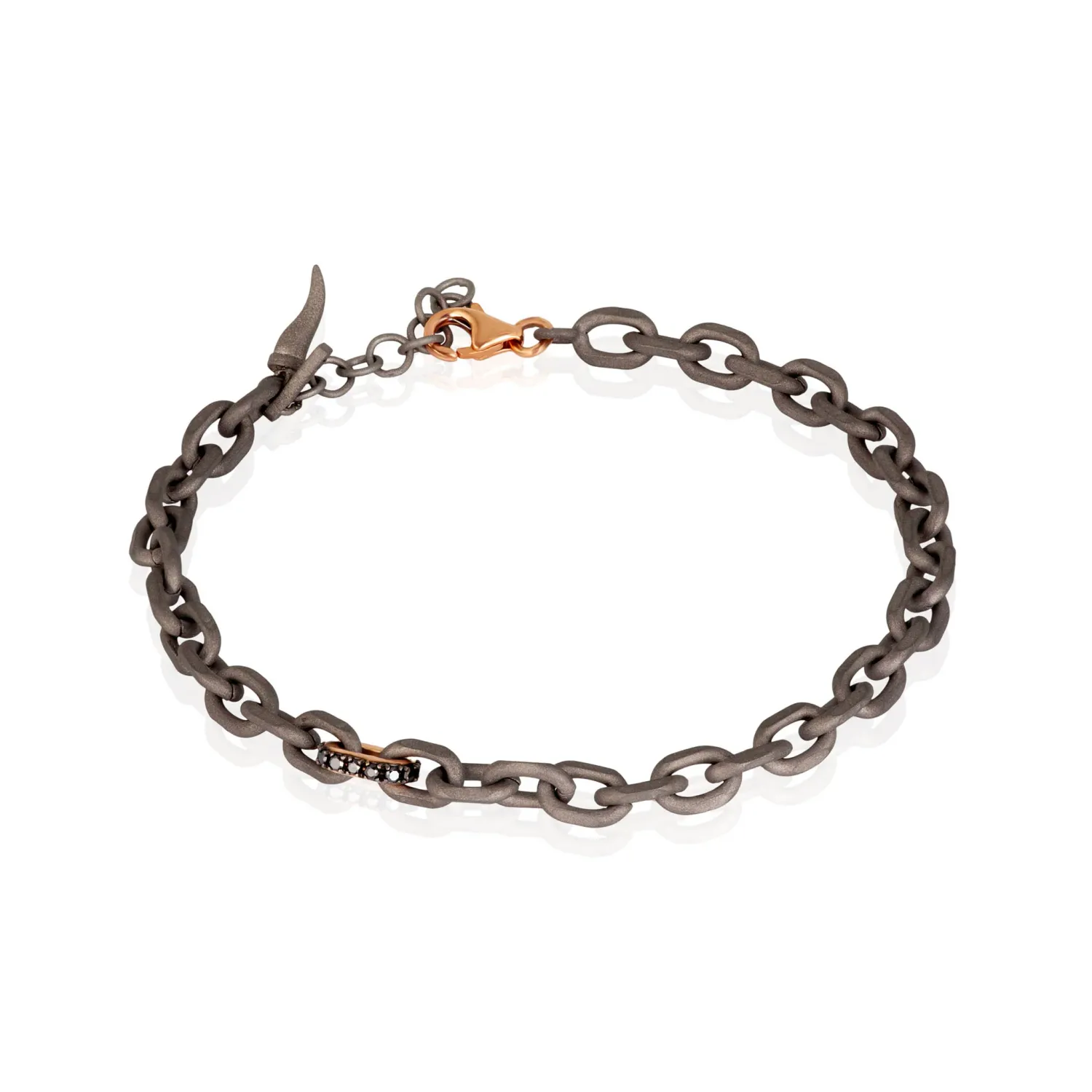 BRACCIALE CATENA IN TITANIO, ORO ROSSO 9 KT E DIAMANDTI BLACK