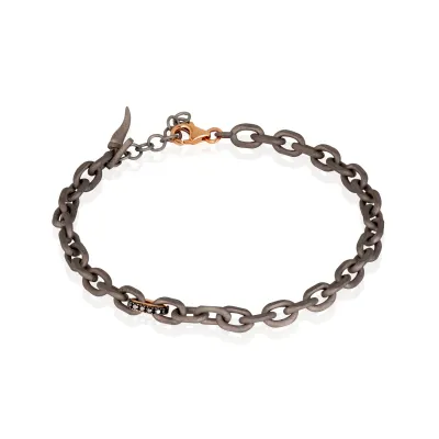 BRACCIALE CATENA IN TITANIO, ORO ROSSO 9 KT E DIAMANDTI BLACK