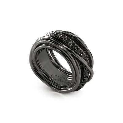 ANELLO 13 FILI IN ARGENTO 925 BRUNITO CON DIAMANTI NERI